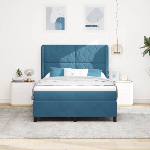 Box Spring Krevet s Madracem Tamno Plavi 140x200 cm Baršun Cijena