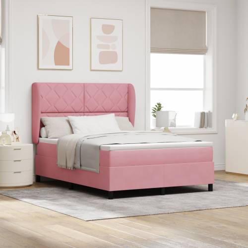 Ružičasti Baršunasti Box Spring Krevet s Madracem 140x200 cm Cijena