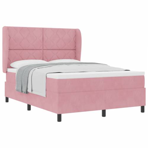 Ružičasti Baršunasti Box Spring Krevet s Madracem 140x200 cm Cijena