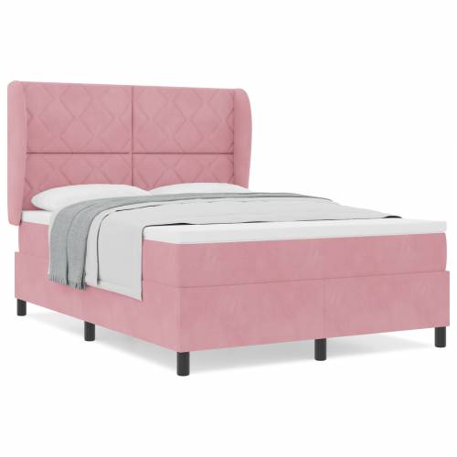 Ružičasti Baršunasti Box Spring Krevet s Madracem 140x200 cm Cijena