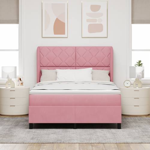 Ružičasti Baršunasti Box Spring Krevet s Madracem 140x200 cm Cijena