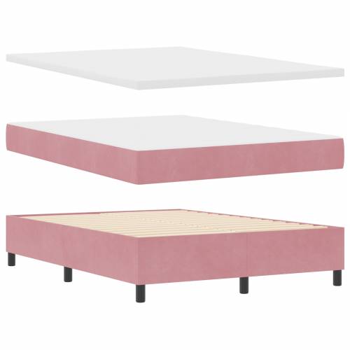 Ružičasti Baršunasti Box Spring Krevet s Madracem 140x200 cm Cijena