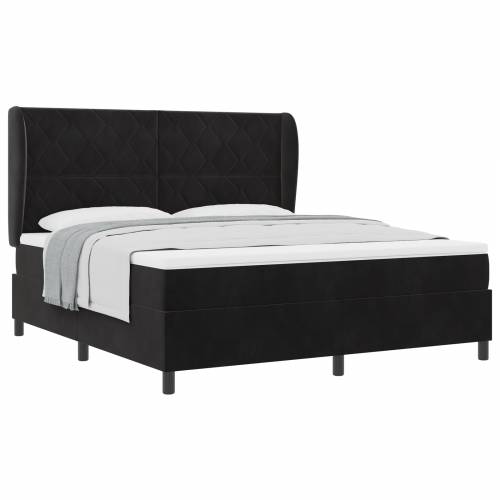 Kutna podna krevet s madracem Crna 180x200 cm Baršun Cijena