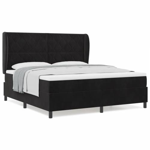 Kutna podna krevet s madracem Crna 180x200 cm Baršun Cijena