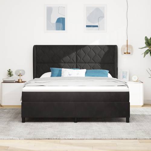 Kutna podna krevet s madracem Crna 180x200 cm Baršun Cijena