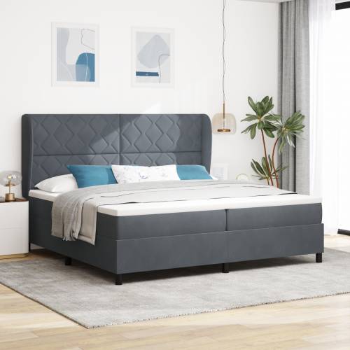 Kutna krevet s madracem Tamno siva 200x200 cm Baršun Cijena
