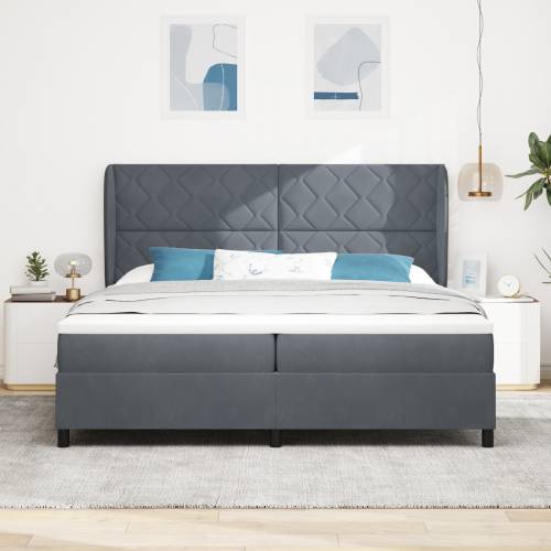 Kutna krevet s madracem Tamno siva 200x200 cm Baršun Cijena
