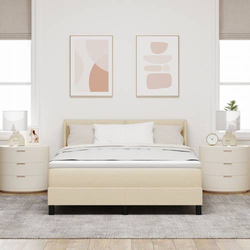 Box Spring Krevet s madracem Krem 140x200 cm Tkanina Cijena