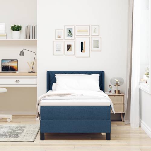 Box Spring krevet s madracem Plavi 90x190 cm Tkanina Cijena