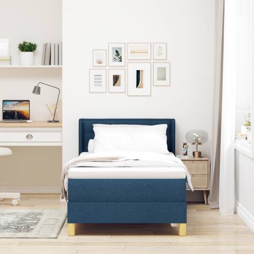 Box Spring krevet s madracem plave boje 90x200 cm tkanina Cijena