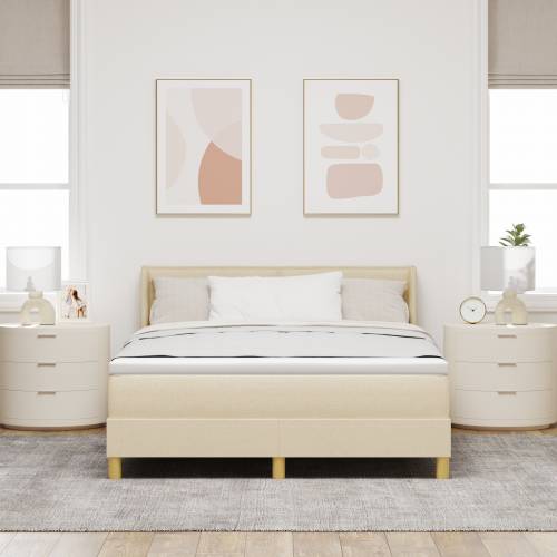Krevet s letvicama s dušekom krem 140x190 cm tkanina Cijena
