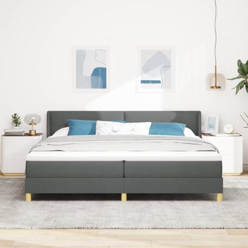 Krevet s Box Springom i madracem tamno sive boje 200x200 cm od tkanine Cijena