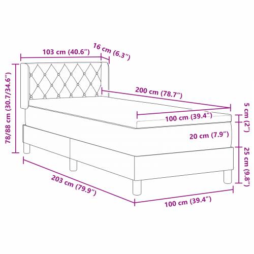 Box Spring Krevet s Madracem Crn 100x200 cm Baršun Cijena