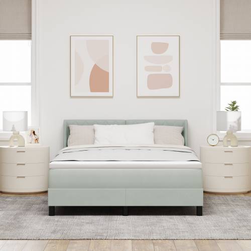 Box Spring Krevet s Madracem Svjetlosiva 160x200 cm Baršun Cijena