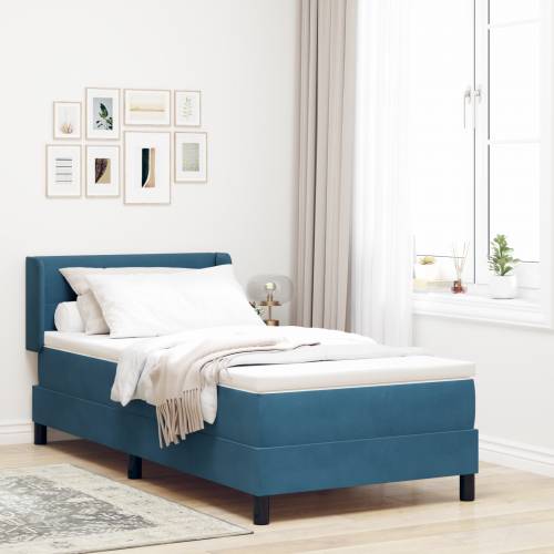 Box Spring Krevet s Madracem Tamnoplavi 90x200 cm Baršun Cijena