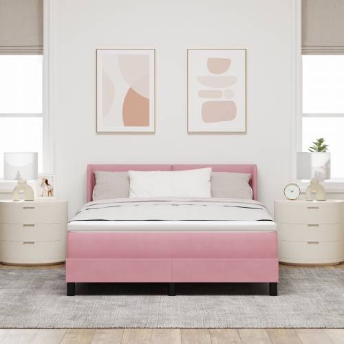Box Spring Krevet s Madracem Ružičasta 160x200 cm Baršun Cijena