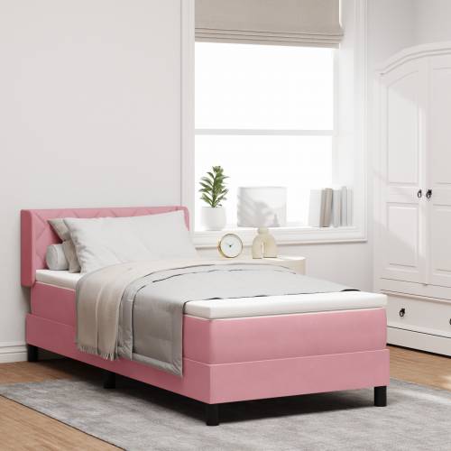Box Spring Krevet s Madracem Ružičasta 90x200 cm Baršun Cijena