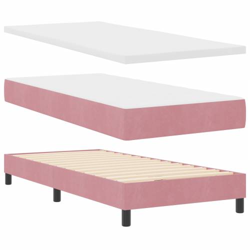 Box Spring Krevet s Madracem Ružičasta 90x200 cm Baršun Cijena