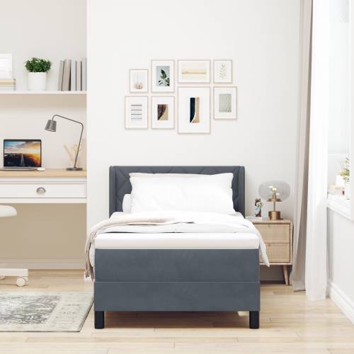 Box Spring Krevet s Madracem Tamno Siva 100x200 cm Baršun Cijena