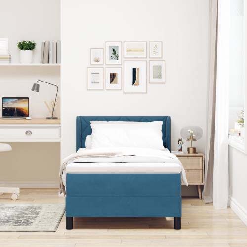 Box Spring Krevet s Madracem Tamnoplavi 100x200 cm Baršun Cijena