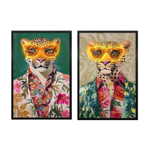Slika Home ESPRIT Zelena Bež Roza Ziedi Leopard moderan 63 x 3 x 93 cm (2 kom.) Cijena