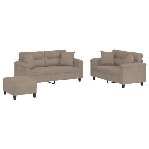 3-dijelni set sofa s jastucima smeđesivi od mikrovlakana - Sivo-smeđa s jastucima i tabureom Cijena