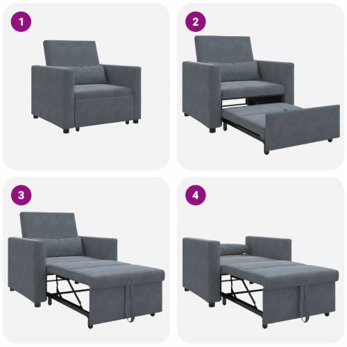 3-u-1 jednosobni sofa krevet pretvarajući tamno sivi pliš Cijena