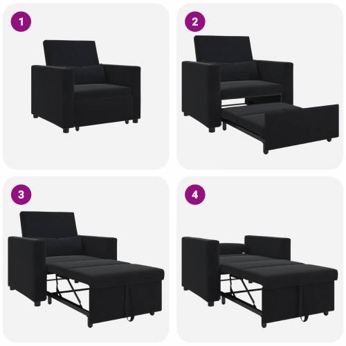 3-u-1 Sofa Krevet za Jednu Osobu Pretvoriv u Crni Baršun Cijena