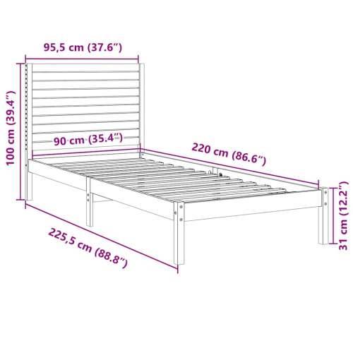 Dugi okvir kreveta bez madraca bijeli 90 x 220 cm masivno drvo - Bijela 90 x 220 cm Cijena
