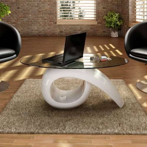 Stolić za Kavu s Ovalnom Staklenom Pločom Visokog Sjaja Bijeli