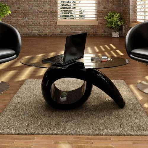 Stolić za Kavu s Ovalnom Staklenom Pločom Visokog Sjaja Crni Cijena