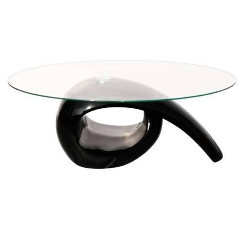 Stolić za Kavu s Ovalnom Staklenom Pločom Visokog Sjaja Crni Cijena