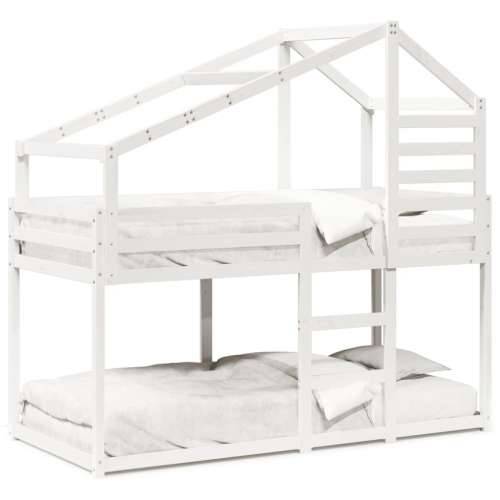 Krevet na kat s krovom bijeli 90 x 190 cm od masivne borovine - Bijela 90 x 190 cm Cijena