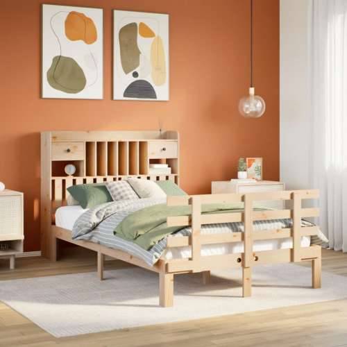 Krevet s regalom za knjige bez madraca 135x190 cm od borovine - Prirodna 135 x 190 cm Cijena