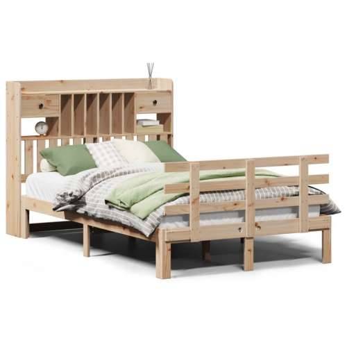 Krevet s regalom za knjige bez madraca 135x190 cm od borovine - Prirodna 135 x 190 cm Cijena