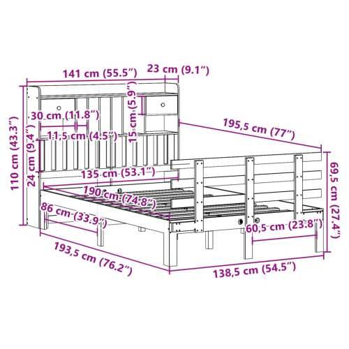 Krevet s regalom za knjige bez madraca 135x190 cm od borovine - Prirodna 135 x 190 cm Cijena