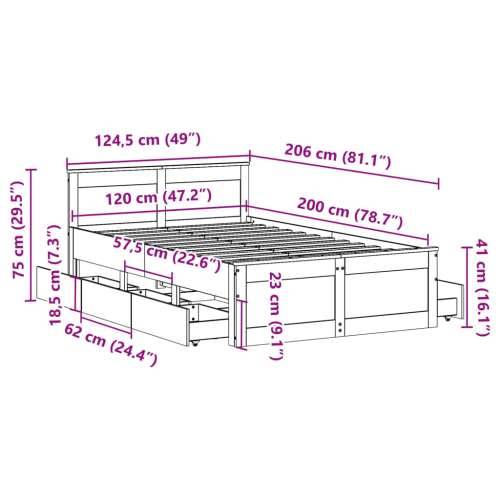 Okvir kreveta bez madraca s uzglavljem 120 x 200 cm od borovine - Bijela 120 x 200 cm Cijena