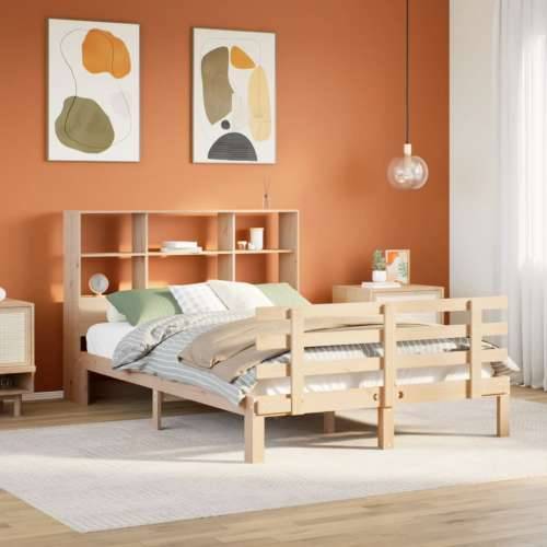Krevet s regalom za knjige bez madraca 135x190 cm od borovine - Prirodna 135 x 190 cm Cijena