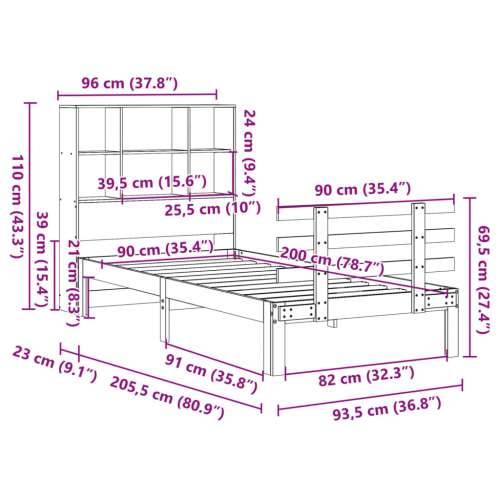 Krevet s regalom za knjige bez madraca 90x200 cm od borovine - Prirodna 90 x 200 cm Cijena
