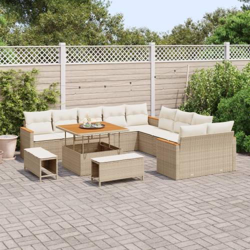 Vrtna garnitura - 13-dijelni set vrtnih sofa s jastučićima bež poli rattan akacija Cijena