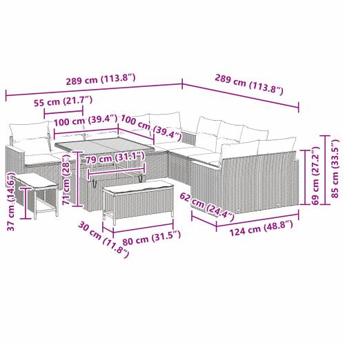 Vrtna garnitura - 13-dijelni set vrtnih sofa s jastučićima bež poli rattan akacija Cijena