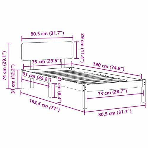 okvir kreveta s uzglavljem Bijela 75x190 cm Puni bor Cijena