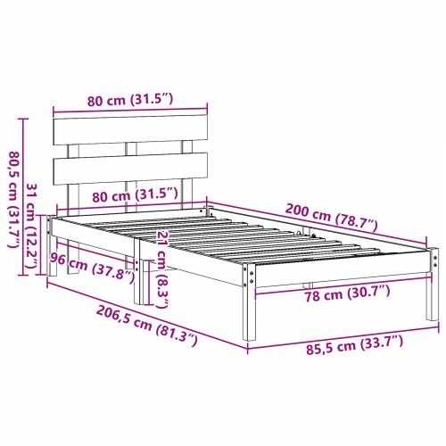 Krevet s okvirom s naslonom bijeli 80x200 cm od masivnog drva borovine Cijena