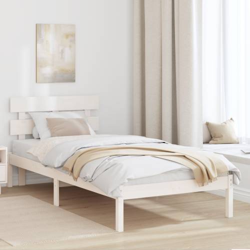 Krevetna konstrukcija s naslonom Bijela 90x200 cm Solidno drvo Bor Cijena