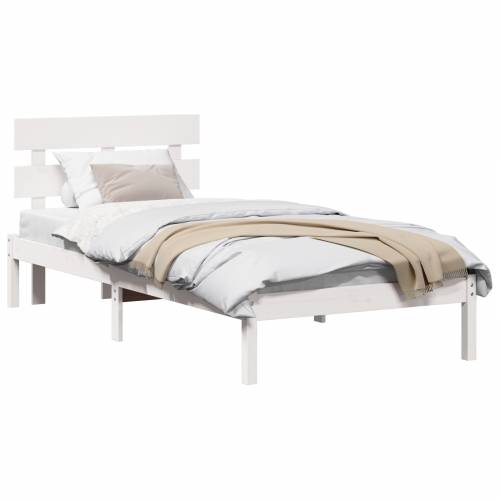 Krevetna konstrukcija s naslonom Bijela 90x200 cm Solidno drvo Bor Cijena