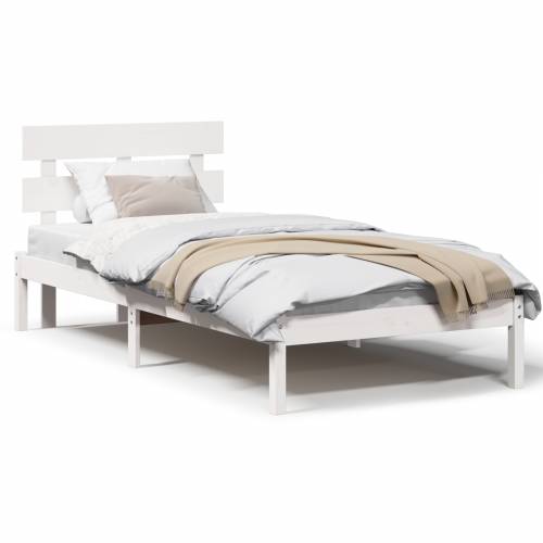 Krevetna konstrukcija s naslonom Bijela 90x200 cm Solidno drvo Bor Cijena