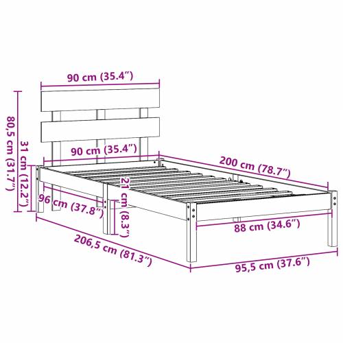 Krevetna konstrukcija s naslonom Bijela 90x200 cm Solidno drvo Bor Cijena