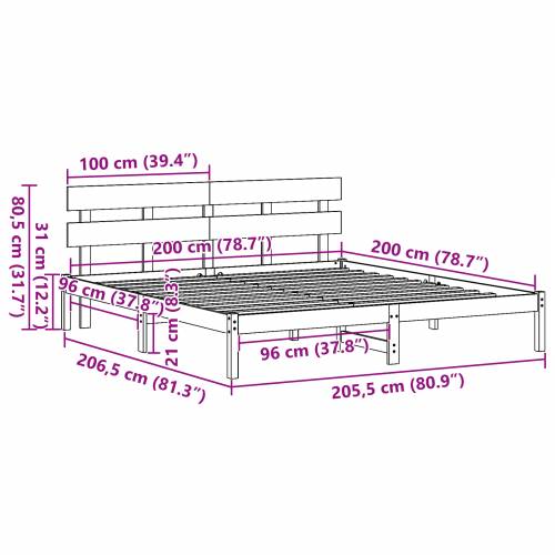 okvir kreveta s uzglavljem 200x200 cm od masivne borovine Cijena