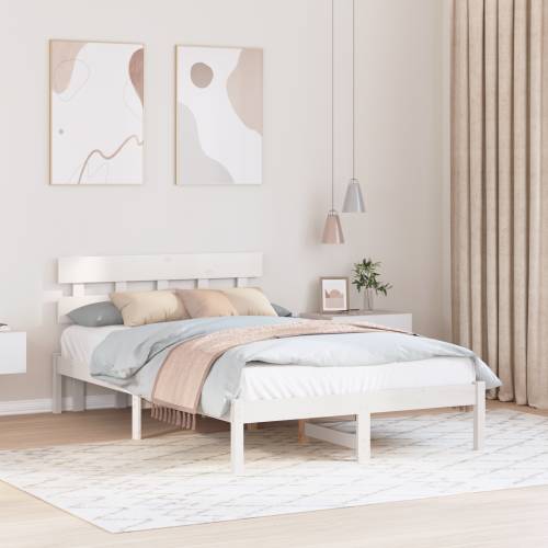 Krevet s uzglavljem bijeli 135x190 cm od čvrstog bora Cijena