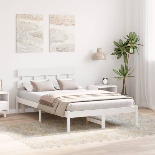 Krevet s uzglavljem bijeli 135x190 cm od čvrstog bora Cijena